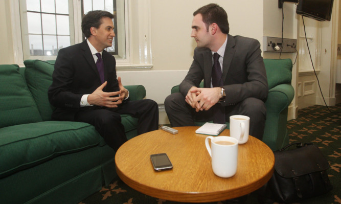 Labour Leader Ed Miliband with reporter Kieran Andrews for the Dundee Courier.