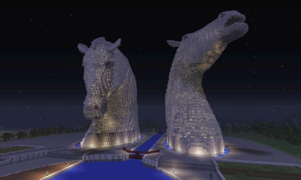 The Kelpies recreated using Minecraft.