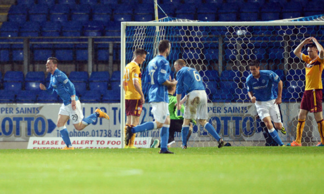 Michael O'Halloran wheels away after scoring against Motherwell.