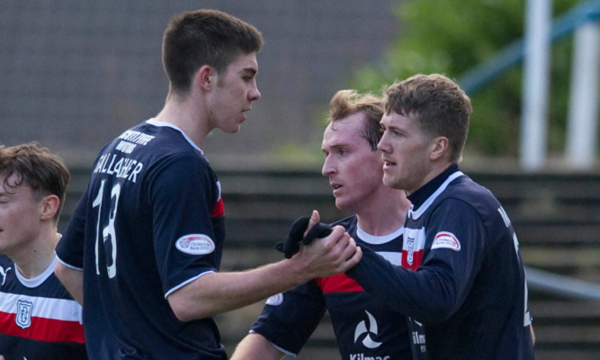 Jim McAlister (right) and Declan Gallagher celebrating against Morton.