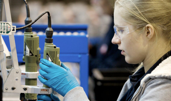 A worker at Tokheim's West Pitkerro plant.