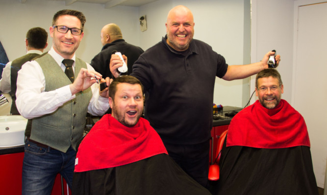 Back, from left: hairdresser Campbell Ewen and Stan Lamb. Front: Phil Lidstone and Gavin Matthews.