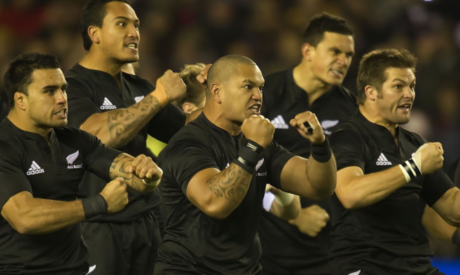 Richie McCaw leads the famous Haka at Murrayfield in 2012