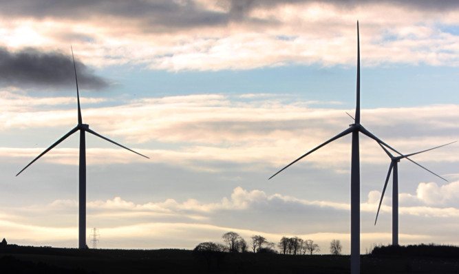 Kris Miller, Courier, 18/12/12. Picture today shows wind farm at Little Raith complete with swan in the foreground.