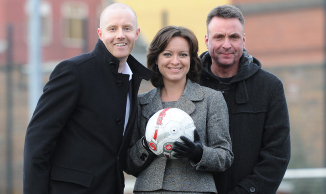 Steven Hughes (left) and Colin Stewart (right) from the ArabTrust have lent their support to Jenny Marra's campaign for a football academy in Dundee.