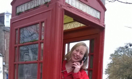 Marian Bruce in the Alyth phone box that will be transformed by the Story Box project.