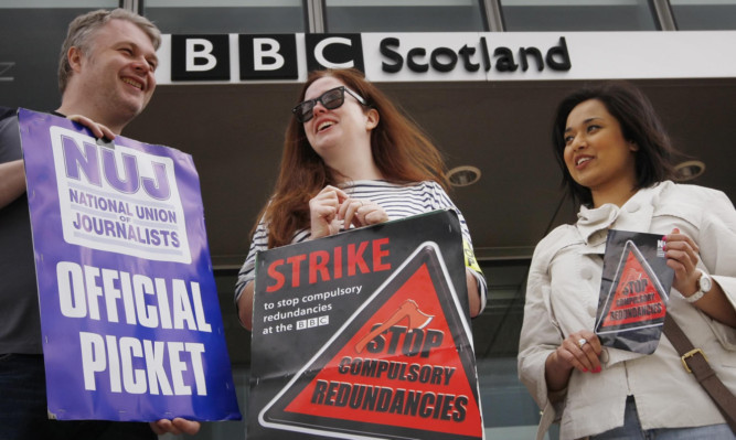 NUJ members on the picket line outside the BBC in Glasgow last year.