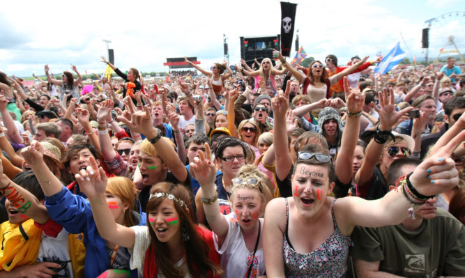 Crowds enjoying the T in the Park atmosphere.