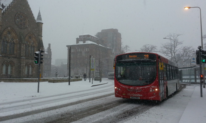 Snow in Dundee city centre today.