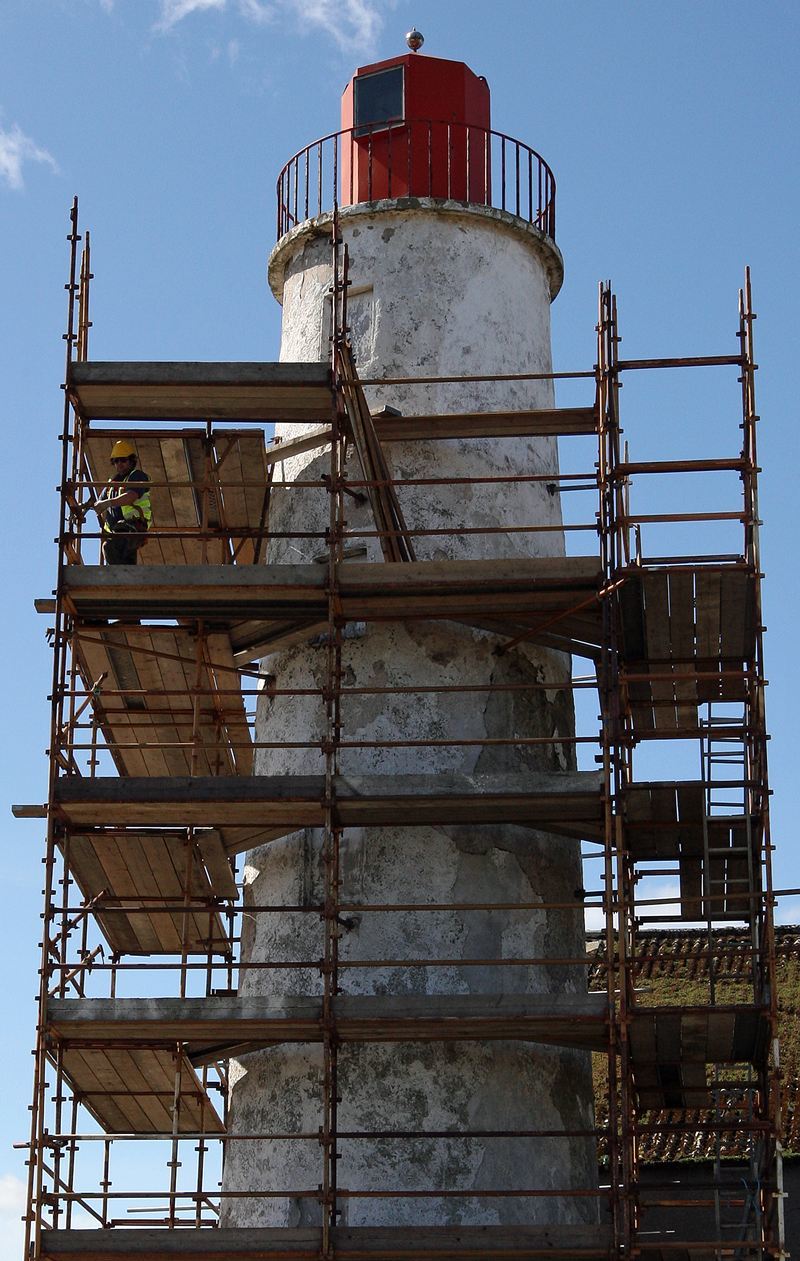 The lighthouse on the North side of the South Esk which provides the leading light for ships entering the Montrose Harbour is decked with scaffolding as part of its refurbishment.