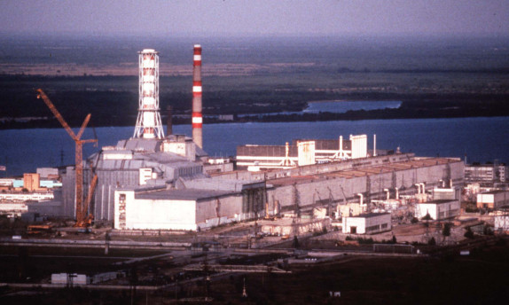 The Chernobyl power station and the 'sarcophagas' around the exploded reactor.