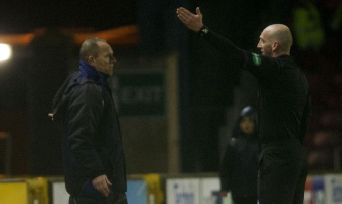 Referee Bobby Madden sends Kilmarnock manager Kenny Shiels to the stand.