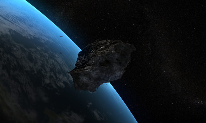 An illustration of 2012 DA14 heading towards Earth.