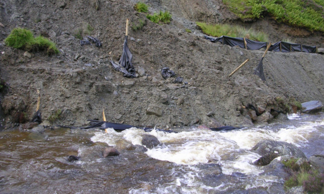 The collapsed silt fence at Inverinain.