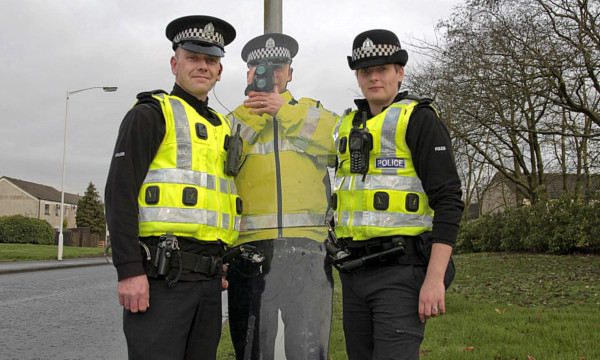 PC Linsay McLellan and PC Kayleigh Simpson with Jim.