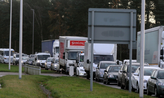 Traffic queuing at Claypotts junction.