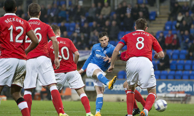 Michael O'Halloran scores Saints' opening goal.