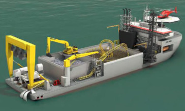 An impression of The cable-laying vessel for the Caithness-Moray transmission project