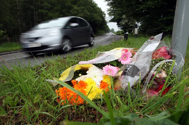 Steve MacDougall, Courier, A85 near Almondbank. Site of a fatal crash. Pictured, floral tributes left by the side of the road.