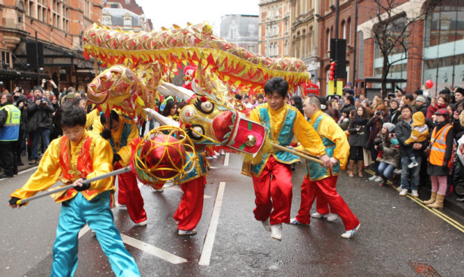 A parade celebrating the Chinese New Year.