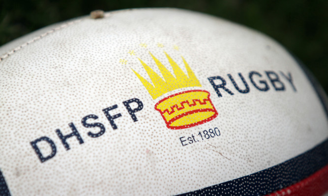 Kris Miller, Courier, 28/08/12. DHSFP (Dundee High School Former Pupils) Rugby Club squad pictures 2012/2013 season. Pic shows Rugby ball with club logo.