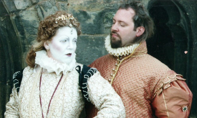 Dr Gareth Williams and bride- to-be Lesley Smith in character as the Earl of Bothwell and Mary Queen of Scots.