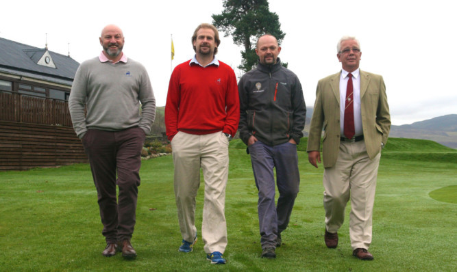 From left: Pitlochry Golf Ltd directors Richard Drummond and Jon Erasmus survey the Blair Atholl Golf Club greens with head greenkeeper Stuart Griffiths and Blair Atholl club captain David Morrison.