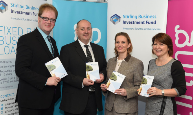 At the launch of Stirling Business Investment Fund, from left: Councillor Neil Benny, Step CEO Gordon Bell, council leader Johanna Boyd, and Denvir Marketing CEO Suzanne George, who gave the keynote speech at the launch.