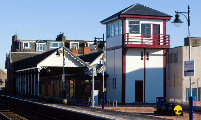 The restored signal box at Broughty Ferry railway station.