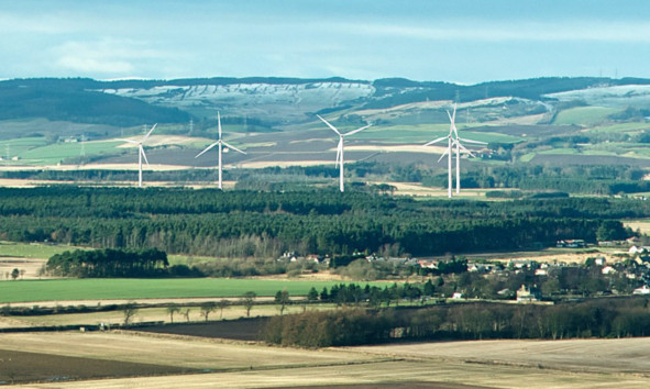 An artist's impression from the Clatto Landscape Protection Group showing how it says the Howe of Fife could look if turbines are approved.