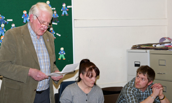 Ceres and District Community Council secretary Bob Scott (left) addresses the meeting.