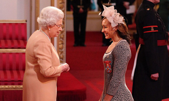 Jessica Ennis is awarded her CBE by the Queen at Buckingham Palace.