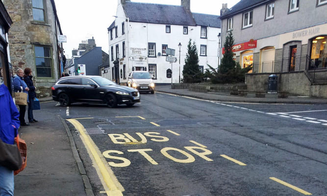The new, temporary location of the bus stop in the centre of Kinross.