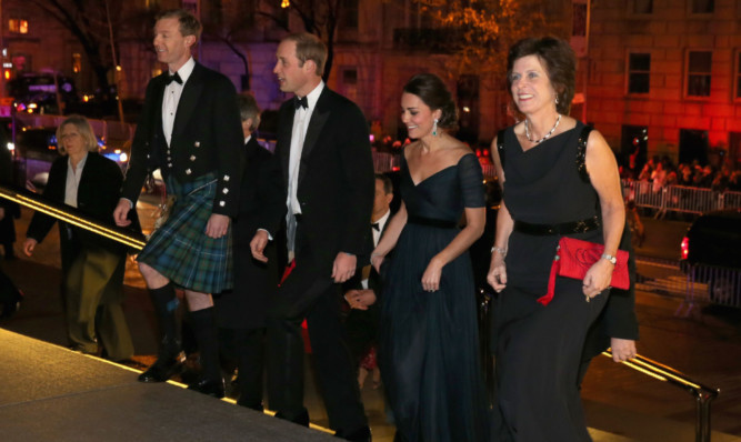 Arriving at the gala, Alastair Borthwick, gala co-chairman, the duke and duchess, and Professor Richardson, St Andrews principal and vice-chancellor.