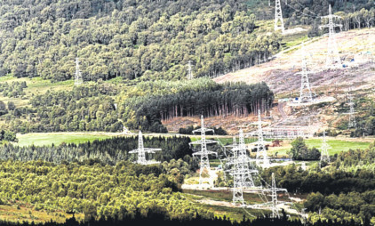 A view of the Beauly to Denny powerline from hills north of Aberfeldy.