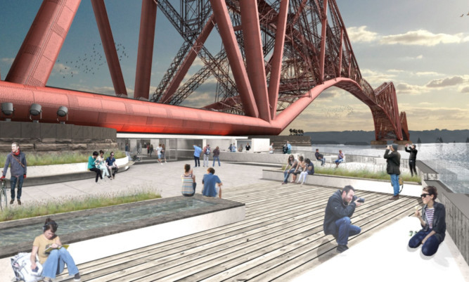 An artists impression of the visitor centre and viewing platform planned for the Forth Bridge.