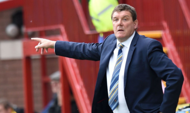 St Johnstone manager Tommy Wright gives instruction from the technical area