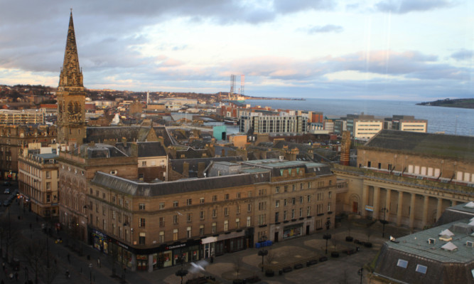 Kris Miller, Courier, 22/02/12. Picture today shows view over City Square and view towards Broughty Ferry from City House (Overgate centre).