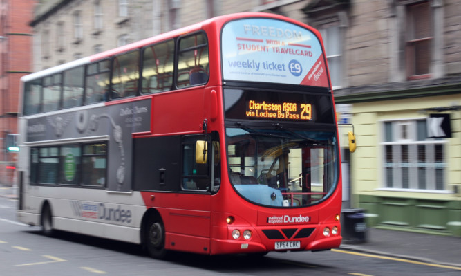 Kris Miller, Courier, 11/08/14. Picture today shows the number 29 Charleston, National Express Bus in Seagate Dundee for story about fight (rammy) on bus.