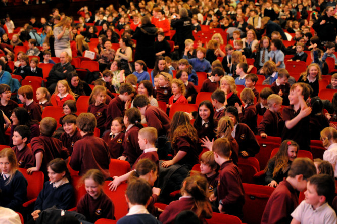 Kim Cessford - 07.03.13 - pictured in the Caird Hall where the Scottish Children's Book Awards were announced - the audience dances Gangam Style