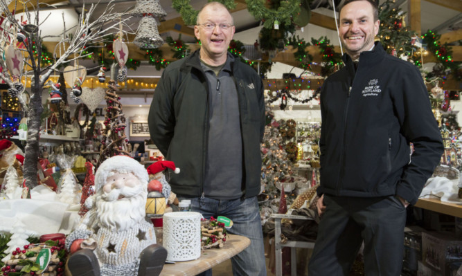 Tayside Forestry owner Brian Hughes, left, and Bank of Scotland relationship manager Stewart McNaughton at Tayside Forestry Templeton Christmas Tree Farm & Shop near Dundee.