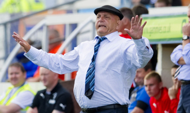 Forfar manager Dick Campbell urges his side on