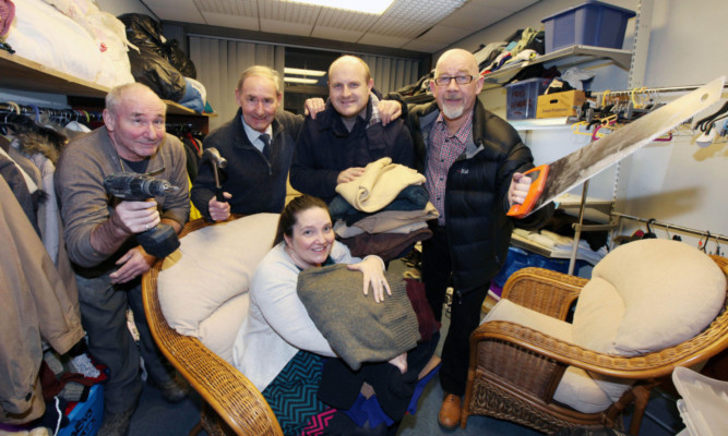 Emma and Graham Hann, centre, from Grahams Soup Kitchen, with, from left, Neil Fenwick, Roy Garland and Derek Keiller from Mens Shed.