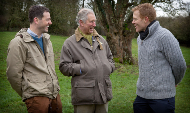 (Left to right) Matt Baker, The Prince of Wales and Adam Henson.