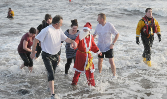 Some of the dookers getting out of the water out last years Arbroath dook.