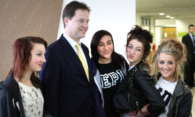 Students at Dundee Colleges Gardyne Campus meet Deputy PM Nick Clegg ahead of his speech at the Liberal Democrat Spring Conference in Dundee.