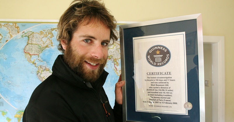 Mark Beaumont, Newburgh, Fife, who is the fastest person to cycle solo around the world, with his "Guiness World Record" certificate.