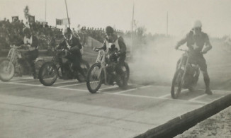 Stan (right) in Tel El Kebir, racing his bike.