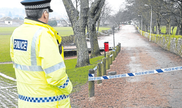 A police cordon at Duffus Park following the sex assault.