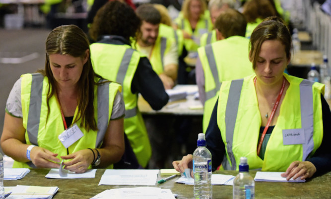 Tellers count the votes at Ingliston Hall.